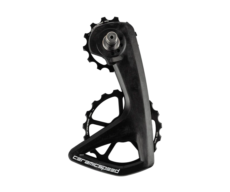 113486 Svart CeramicSpeed OSPW RS-5 växel med två hjul på en vit bakgrund.