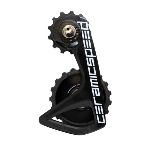Ceramicspeed OSPW RS ALPHA TEAM växel med två svarta kugghjul och vit text.