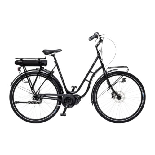 Svart Elcykel Skeppshult Natur Land EL Dam med 7 växlar och pakethållare.