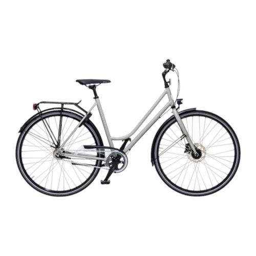 Grå Damcykel Skeppshult Elit 7s med svart sadel, pakethållare och skärmar.