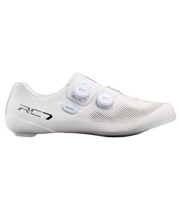 SH-RC703-shimano-vit Vit Shimano SH-RC703 landsvägssko med BOA-snörning och RC7-märke.