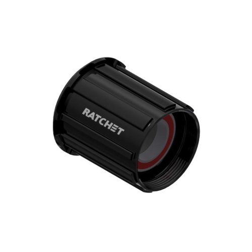Frihjulsbody DT-SWISS Shimano (ASL11) Ratchet, cykelkomponent i svart med texten "RATCHET".