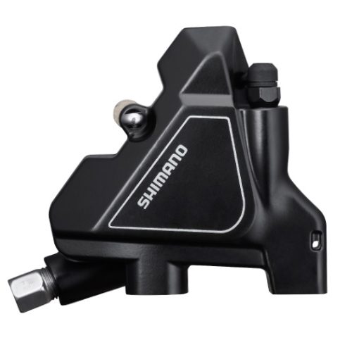 Svart Shimano BR-UR300 Flatmount skivbromsok, avbildad i en studio.