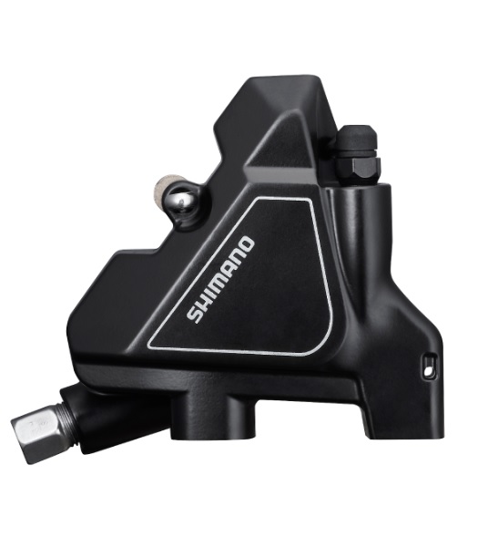 Shimano-BR-UR300-bak Svart Shimano BR-UR300 Flatmount skivbromsok, avbildad i en studio.