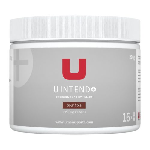 Vit burk U Intend energidryck, smak Cola, 250g.