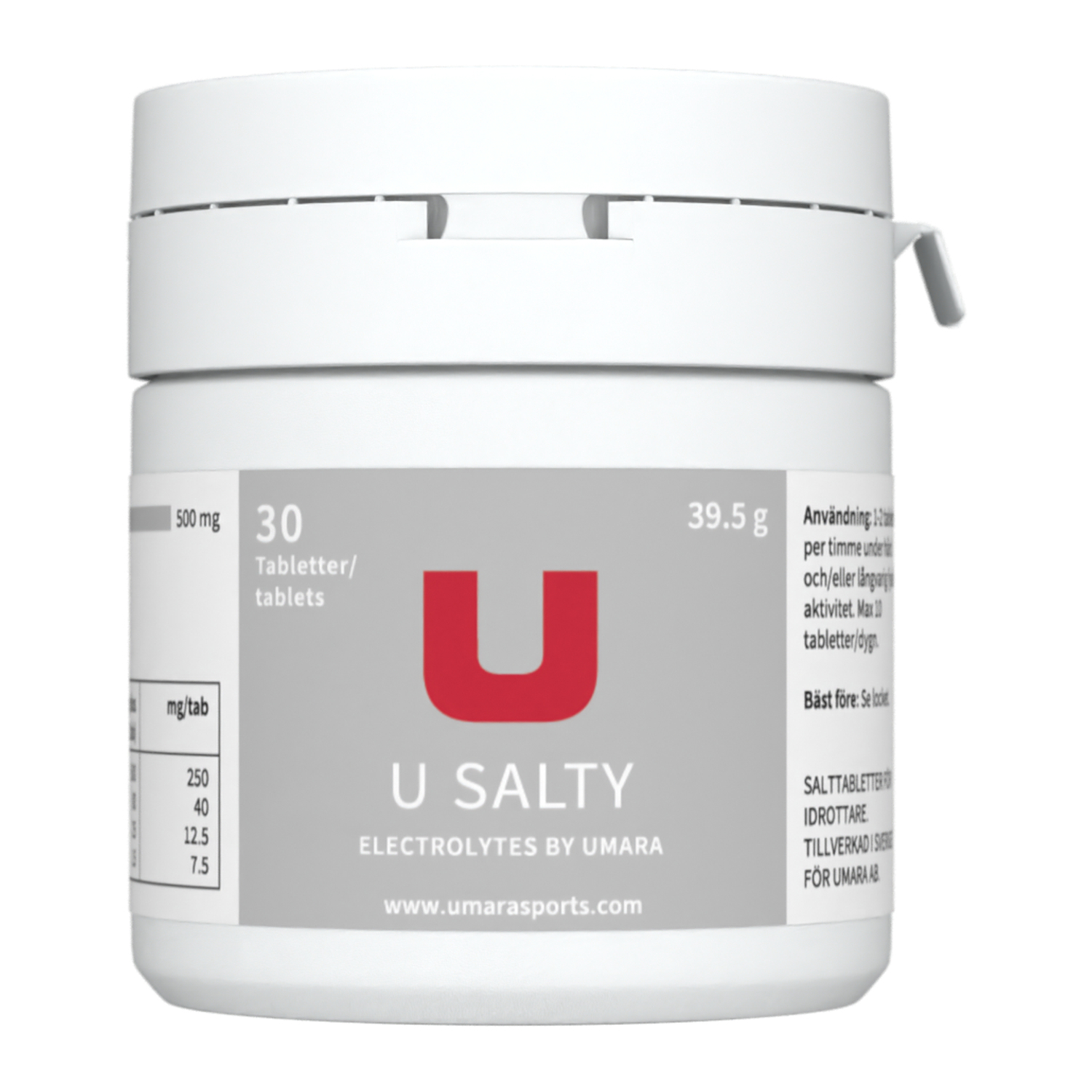 U Salty Jar CGI Burk med Umara U Salty salttabletter, 30 stycken, för sport och idrott.