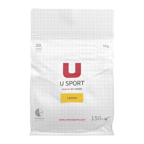 Vit förpackning Umara U Sport energidryck med smak av citron.