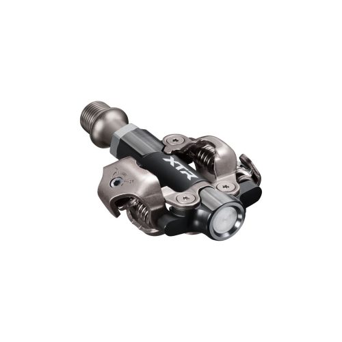 Shimano XTR M9250 SPD-pedal i silver och svart, detaljerad vy.