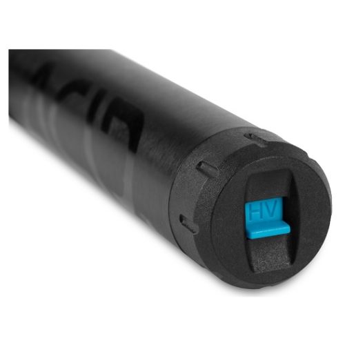 En svart Acid-handpump med en blå HV-knapp i änden.