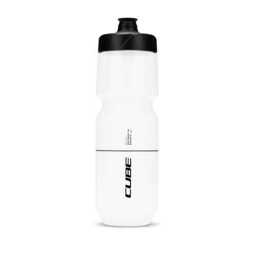 Vit Cube vattenflaska med svart lock och Cube-logotyp.