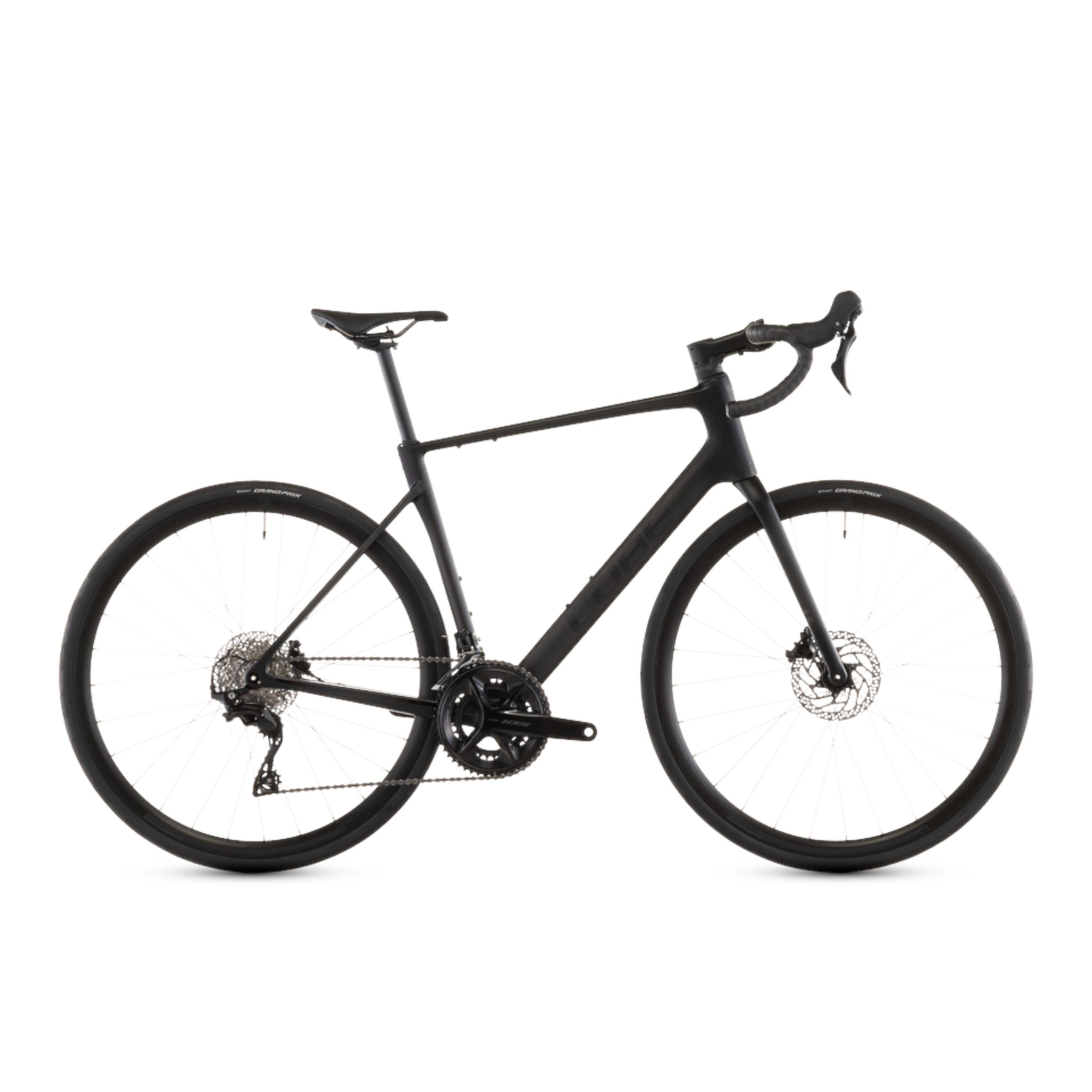 Cube Attain C:62 Race blackline125500_F1_00 Svart racer cykel Cube Attain C:62 Race med Shimano 105-växlar.