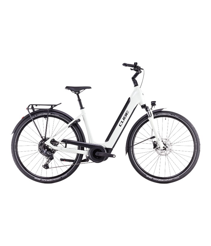 Cube-Hybrid-one-vit Vit elcykel Cube Supreme Hybrid ONE 500, 10-växlad med pakethållare och skärmar.