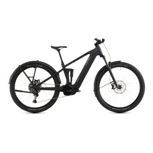 Svart el-MTB Cube Stereo Hybrid ONE22 Pro 600 / 800 FE cykel, liknande Reaction Hybrid Pro 800 FE.