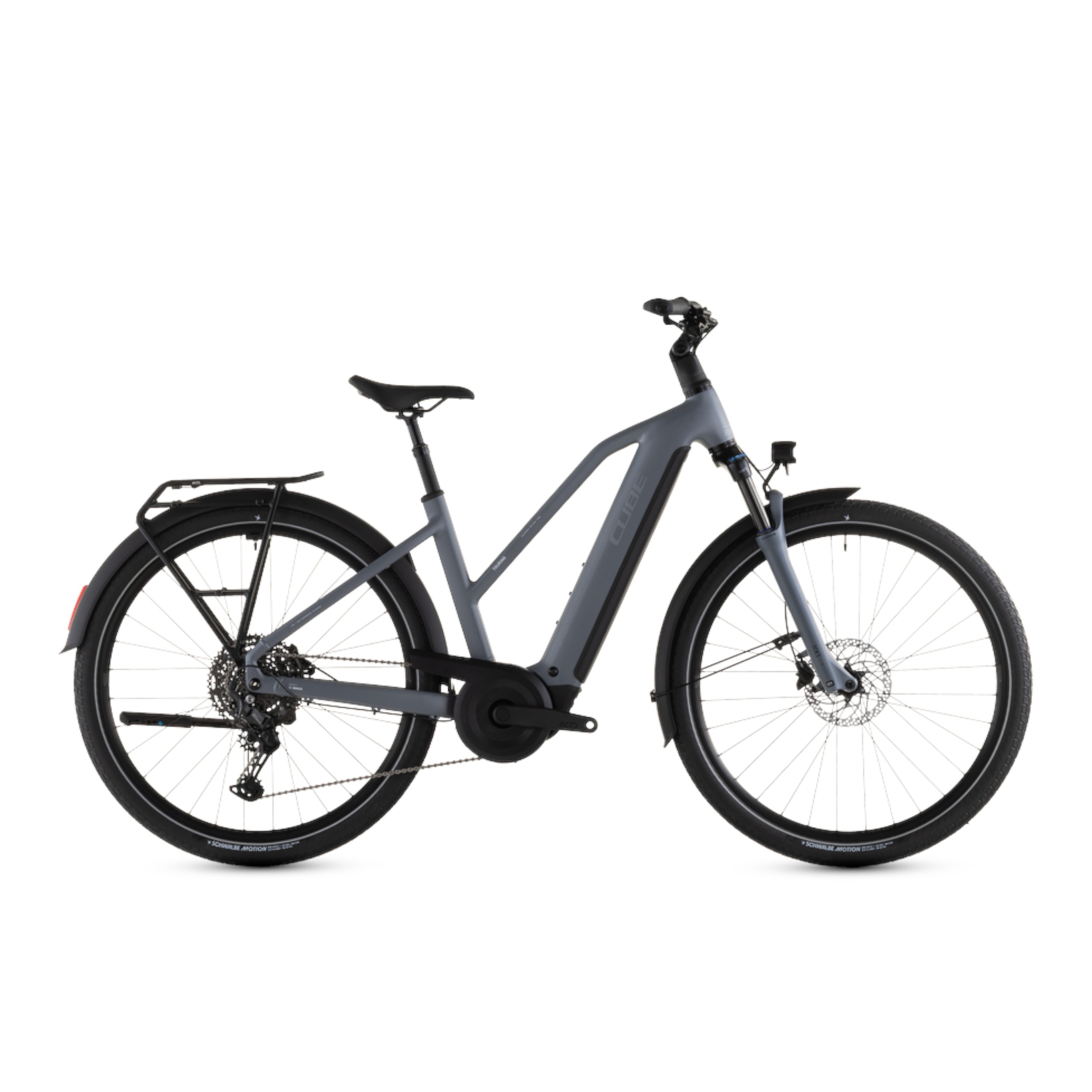 Cube Touring Hybrid Pro 800 pearlgrey´n´grey111201_F1_00 Grå Cube Touring Hybrid Pro 800 elcykel med lågt insteg och pakethållare.