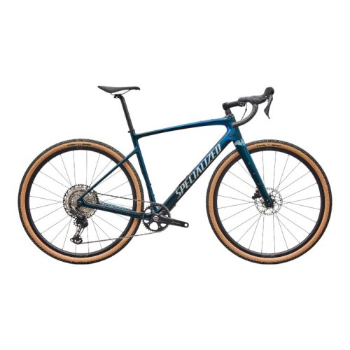Blå Specialized Diverge 4 Sport Carbon gravelcykel med bruna däck.