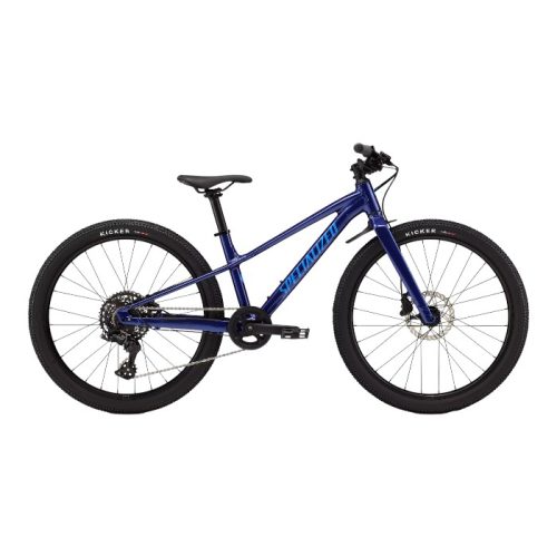 Blå Specialized Riprock MTB barncykel med 1x9 växlar och 24-tums hjul.
