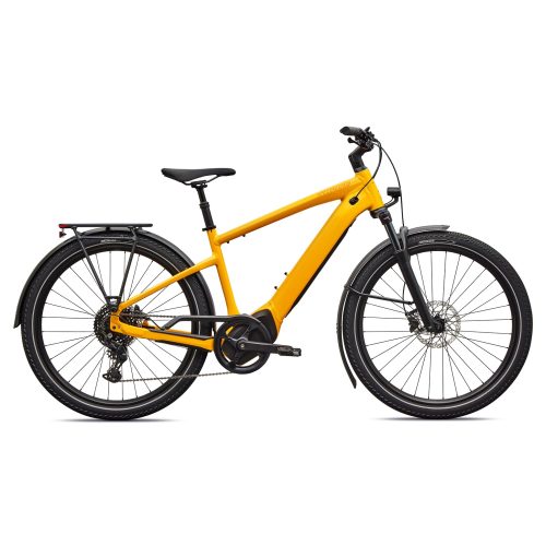 Gul Specialized Turbo Vado 4.0 LGH elcykel, perfekt för herrar.