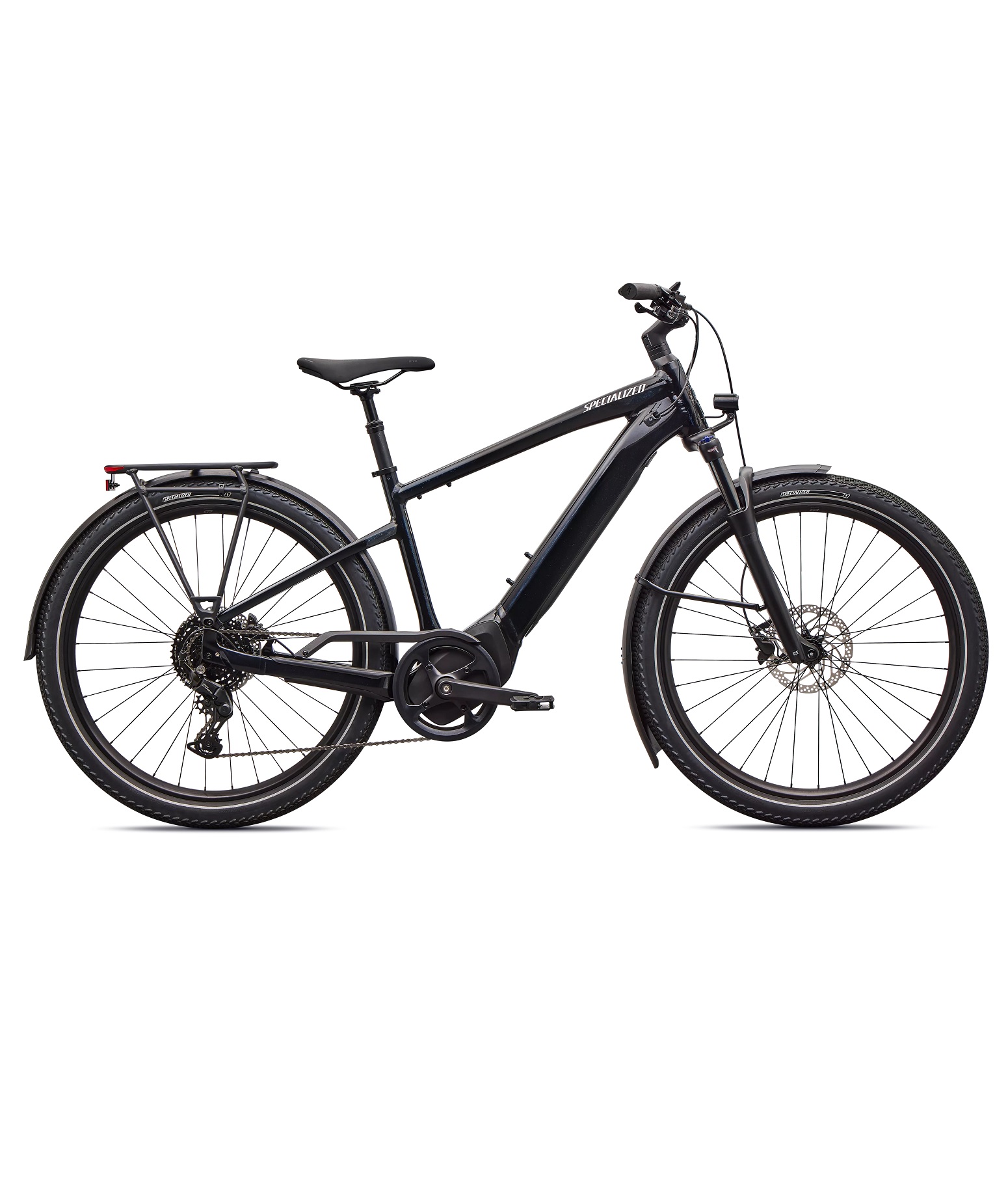 26-VADO-40-herr-svart Svart Specialized Turbo Vado 4.0 LGH elcykel för herrar med pakethållare och skärmar.