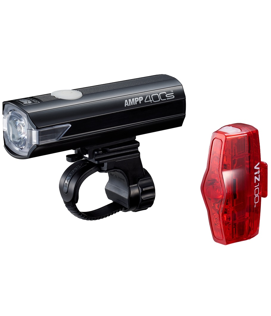 CATEYE-AMPP400S-VIZ100 Lampset Cat Eye Ampp 400S framlampa och Viz 100 baklampa för USB-laddning.