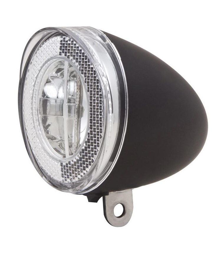 Span-Swingo-NG-svart Svart Spanninga Swingo C20 XDO framlampa för navgenerator, avbildad i närbild.