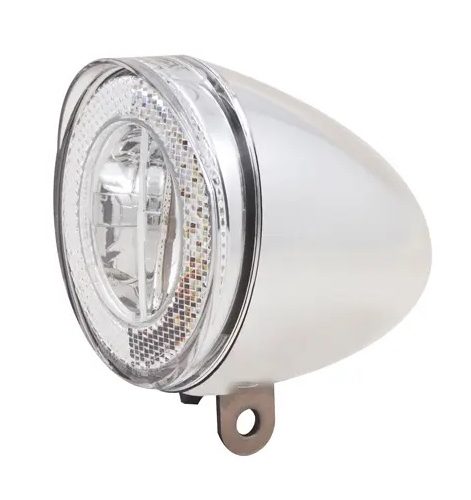 Spanninga Swingo C20 XDO framlampa för navgenerator med silverfärgat hölje.
