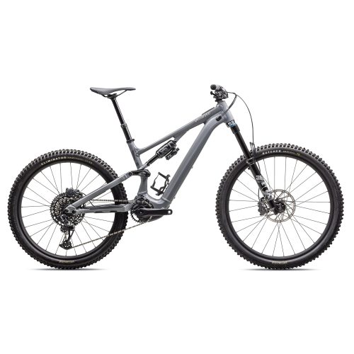 Askgrå Specialized Levo SL Comp el-MTB med 29/27,5 tums däck.