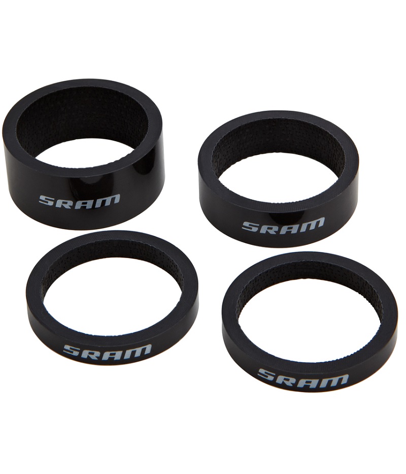 sram-spacer-kit Fyra svarta SRAM-distanser i karbon för 1 1/8" gaffelrör.