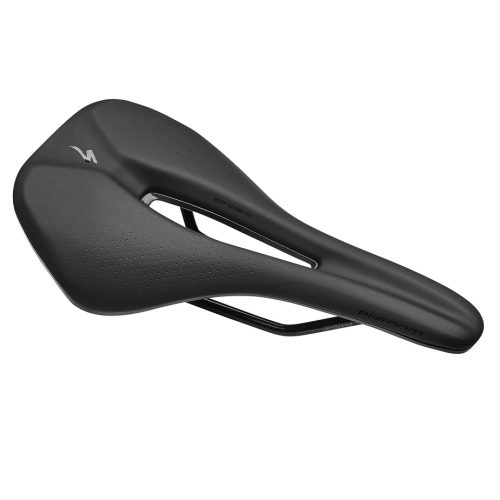 Sadel Specialized Phenom Comp är en svart cykelsadel med en central utskärning, lätt böjd ergonomisk form, små ytperforeringar och subtilt sidomärke.