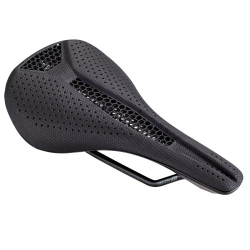 En svart, ergonomisk Sadel Specialized Phenom Pro Mirror cykelsadel med en utskuren mitt och perforerad yta för komfort och luftflöde, med snygga kanter och metallskenor för enkel montering på en sadelstolpe.