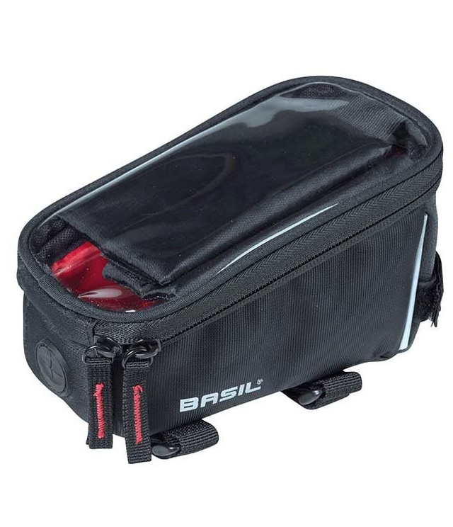 basil-sport-design-framebag-1-liter-black-2 Basil Sport Design ramväska (1L) är en svart rektangulär cykelväska med genomskinlig topp