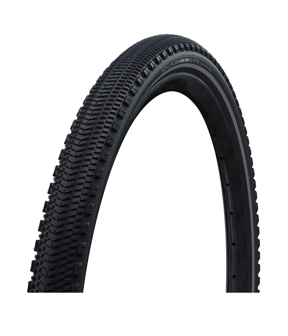 G-One-Overland-365 Däck Schwalbe G-ONE Overland 365 är ett svart, vikbart däck med slitbanor och reflekterande detaljer, tillgängligt i storlekarna 40/45/50-622 mm.