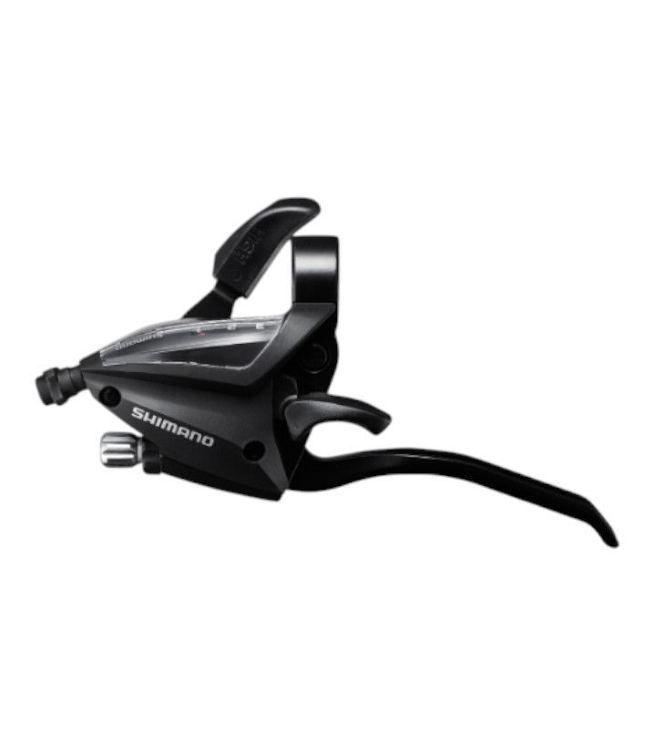 ST-EF500 Växelreglage Shimano ST-EF500 3s, en svart cykelväxel och bromshandtagskombination med växelindikator, justerskruv och synligt varumärke, visas mot en vit bakgrund.