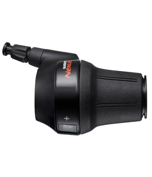 Shimano-SL-C7000-5 En svart Växelreglage Shimano Nexus SL-C7000-5 5-växlat växelreglage med texturerat grepp och plus/minus växelknappar visas mot en vit bakgrund.