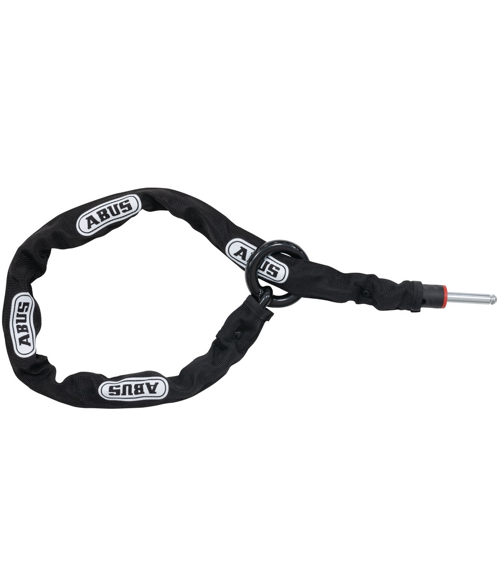 ACH2-0-6KS ABUS Plug-In kätting ACH 2.0 6KS är en svart cykellåskedja (6 x 850/1000/1300 mm) med en skyddande tyghylsa och låsstift i metall. ABUS-logotypen är tryckt upprepade gånger på hylsan.