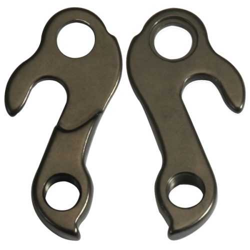 Två Växelöra Crescent/Bianchi 2000 låg/mellan klass Stads MTB-växelbyglar, var och en i metall med böjd design och tre hål, är placerade sida vid sida mot en vit bakgrund.