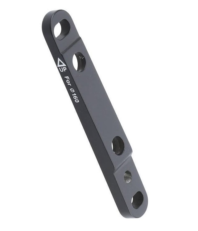 Bromsadapter-fram-160-PS-till-Flat Ett Shimano BR-RS505 adapterfäste i svart metall med märkningen "UP For Ø160", utformat för att montera en 160 mm skivbromsrotor fram och konvertera från stolpmontering till plattmontering.
