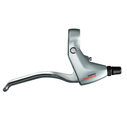 En silverfärgad Shimano Nexus BL-C6000 bromshandtag, för höger eller vänster sida, med ett böjt handtag och rött varumärkesnamn på sidan, visas mot en vit bakgrund.