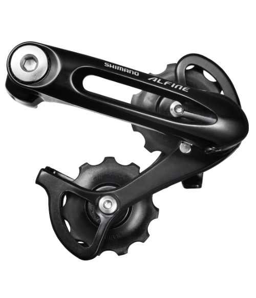 Shimano-CT-S500 En svart Shimano Alfine CT-S500 kedjestäckare med två synliga jockeyhjul