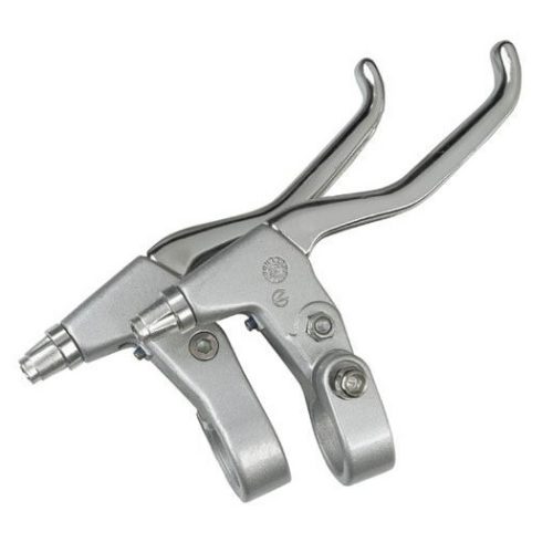 En närbild av Bromsreglage Spectra standard 2-fingers spak för kabelbromsar, med silverfärgad metallkonstruktion, avtryckarliknande dubbla handtag och ett spetsigt munstycke framtill.