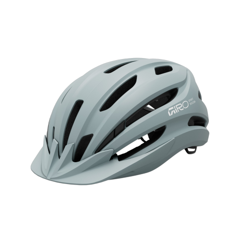 En ljusgrå cykelhjälm av modellen Hjälm Giro Register MIPS II Dam (50–57 cm, 2026) med flera ventilationsöppningar och ett litet visir, avbildad mot en enfärgad vit bakgrund.