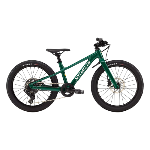En grön Specialized-barncykel med ett lutande överrör