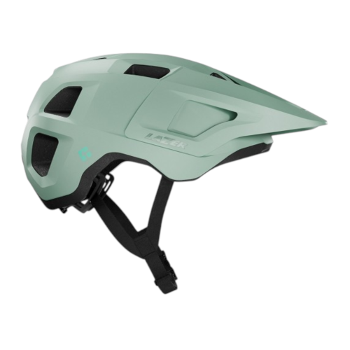 En matt ljusgrön cykelhjälm av märket Hjälm Lazer Lupo Kineticore med svarta ventilationsöppningar och ett justerbart svart hakband, avbildad i sidoprofil mot en vit bakgrund.