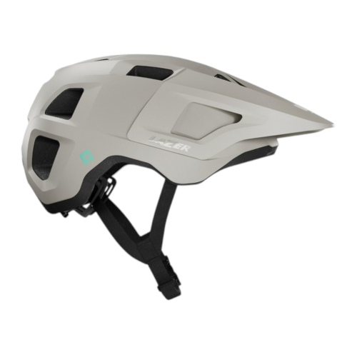 En matt ljusgrå cykelhjälm av märket Hjälm Lazer Lupo Kineticore med svarta ventilationsöppningar och ett justerbart svart hakband, avbildad från vänster sida mot en vit bakgrund. Varumärket ”Lazer” syns på sidan.