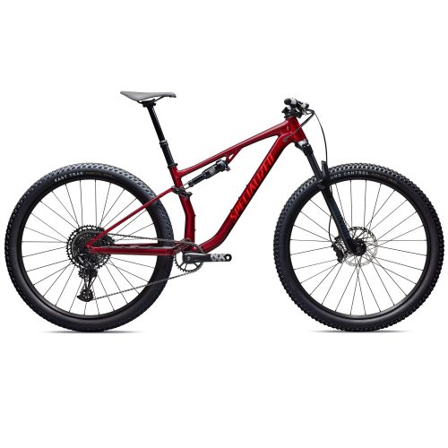 En röd 29-tums MTB-cykel av modellen Specialized Chisel 1x12s med helfjädring