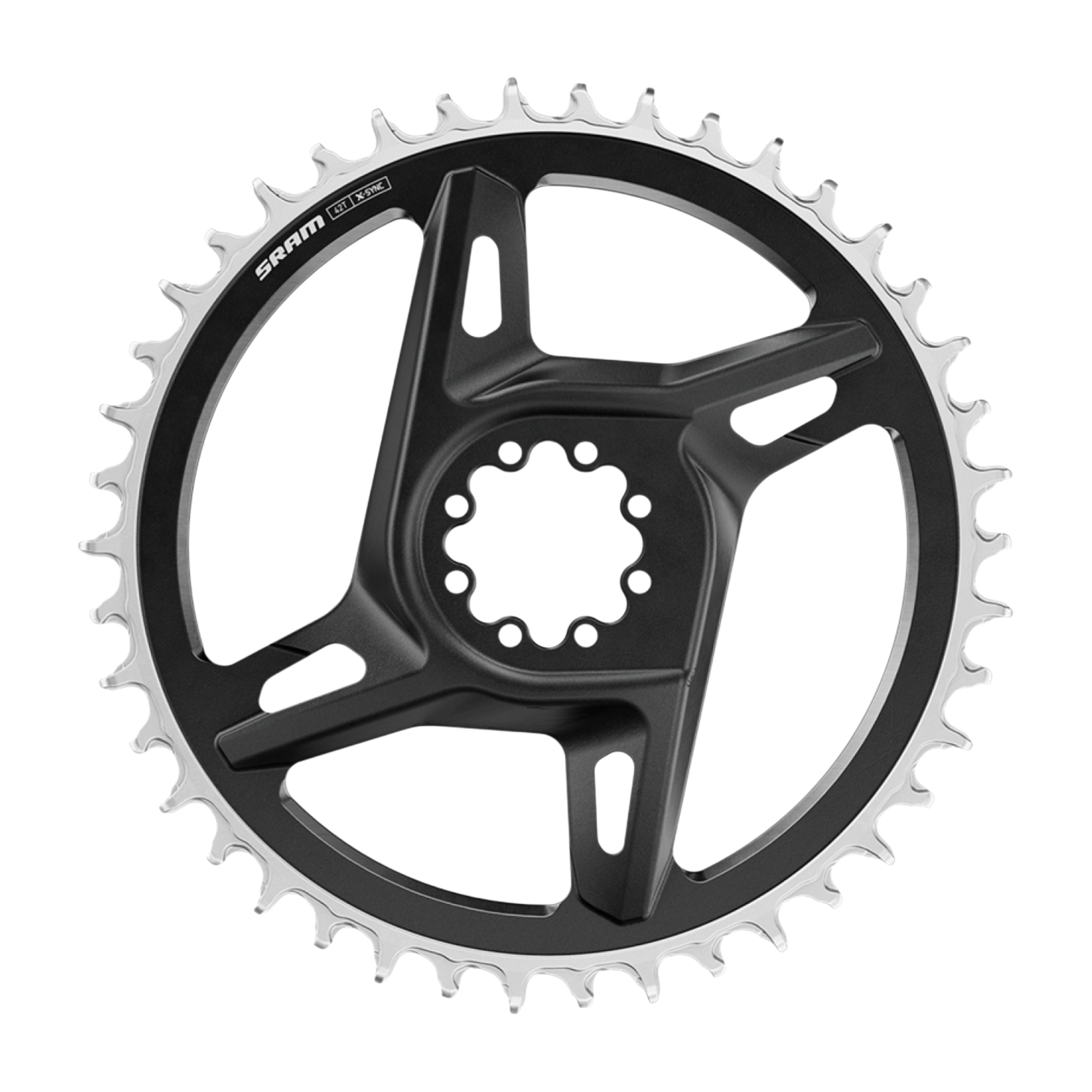 sram-kettenblatt-road-red-axs-my25-1xJDLzldifxov0Z Ett svart Framdrev Sram RED / Force E1 1X X-Sync Direkt monterat, 1x12/13-tandat kedjedrev med fyrarmad direktmontering och silverfärgade tänder.